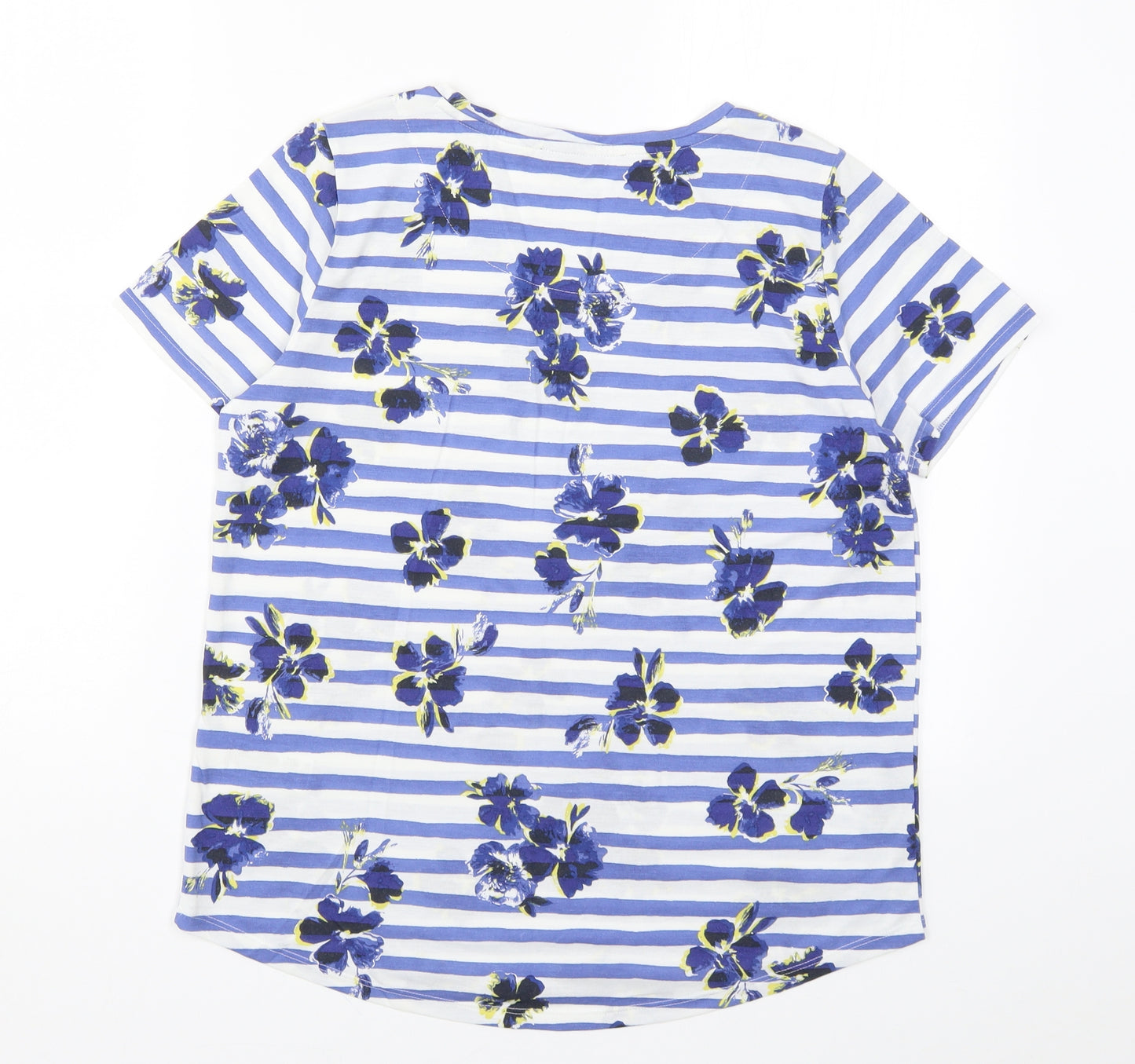 Marks and Spencer Womens Blue Striped  Basic T-Shirt Size 12  - Blue Flowers