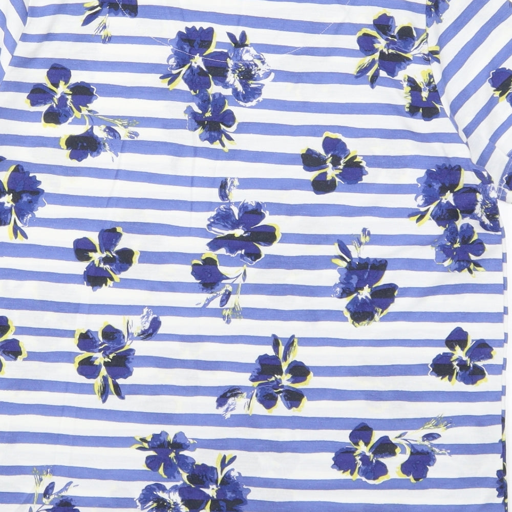 Marks and Spencer Womens Blue Striped  Basic T-Shirt Size 12  - Blue Flowers