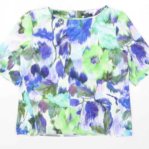 Roman Womens Blue Floral  Basic T-Shirt Size 10  - Green