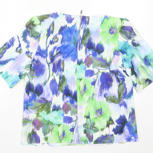 Roman Womens Blue Floral  Basic T-Shirt Size 10  - Green