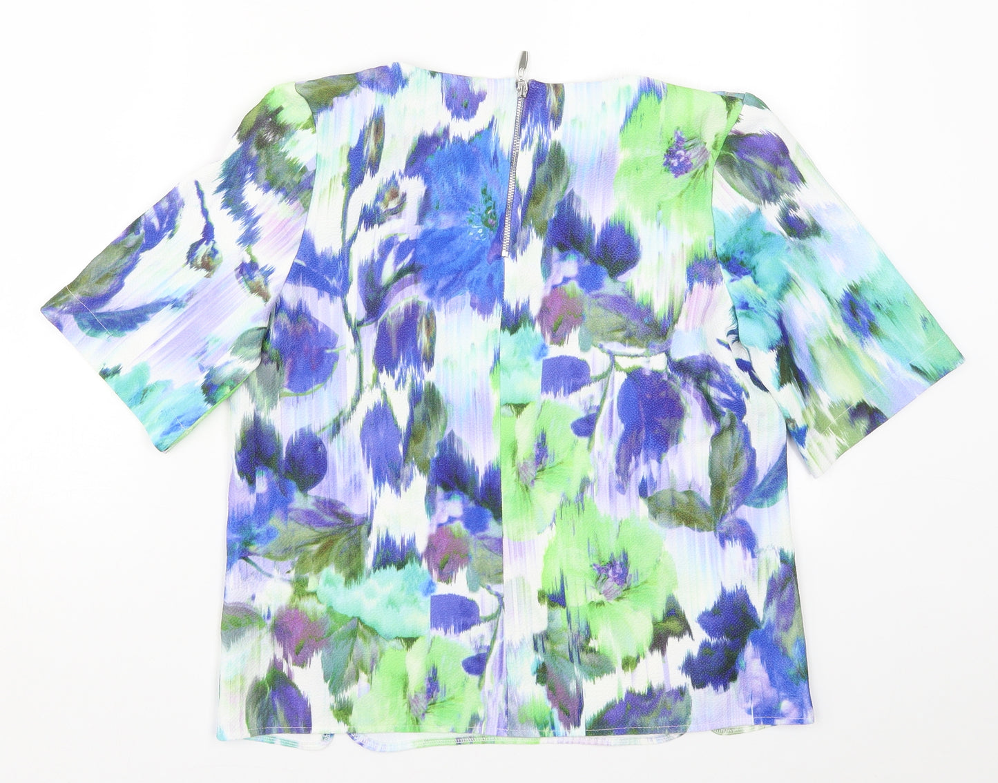 Roman Womens Blue Floral  Basic T-Shirt Size 10  - Green