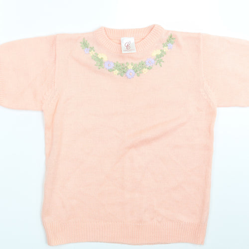 Compliments  Womens Pink Floral Knit Pullover Jumper Size 12