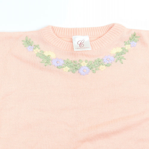 Compliments  Womens Pink Floral Knit Pullover Jumper Size 12