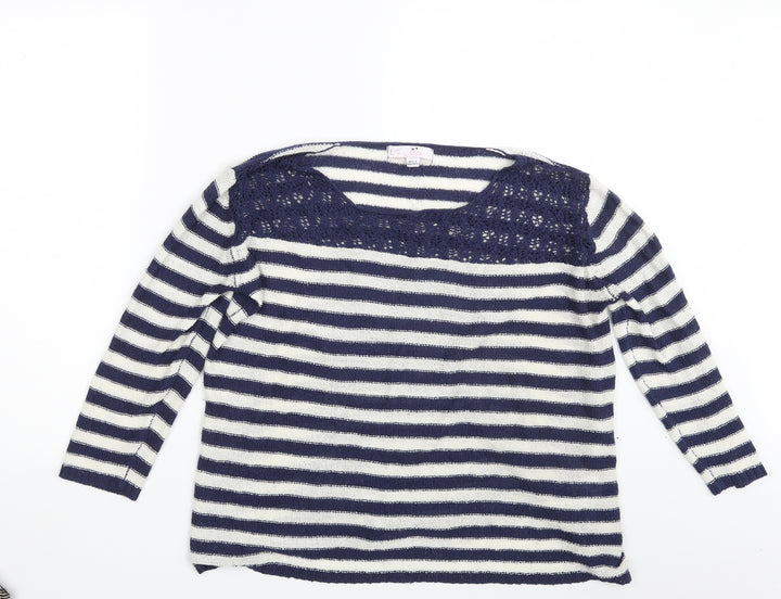 Julipa Womens Blue Striped Pullover Sweatshirt Size 16
