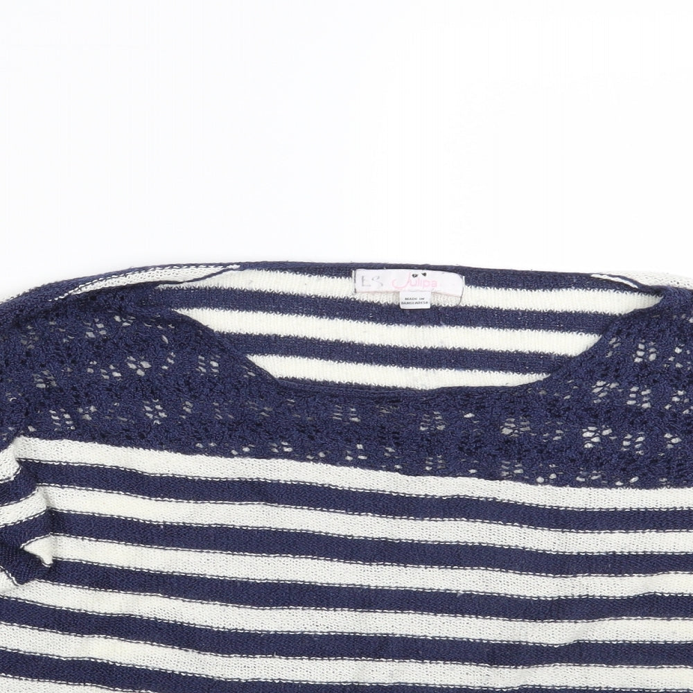 Julipa Womens Blue Striped  Pullover Sweatshirt Size 16