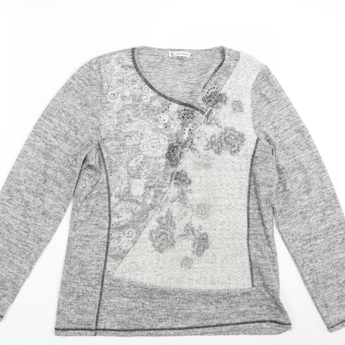 Kalisson Womens Grey Floral  Pullover Sweatshirt Size XL
