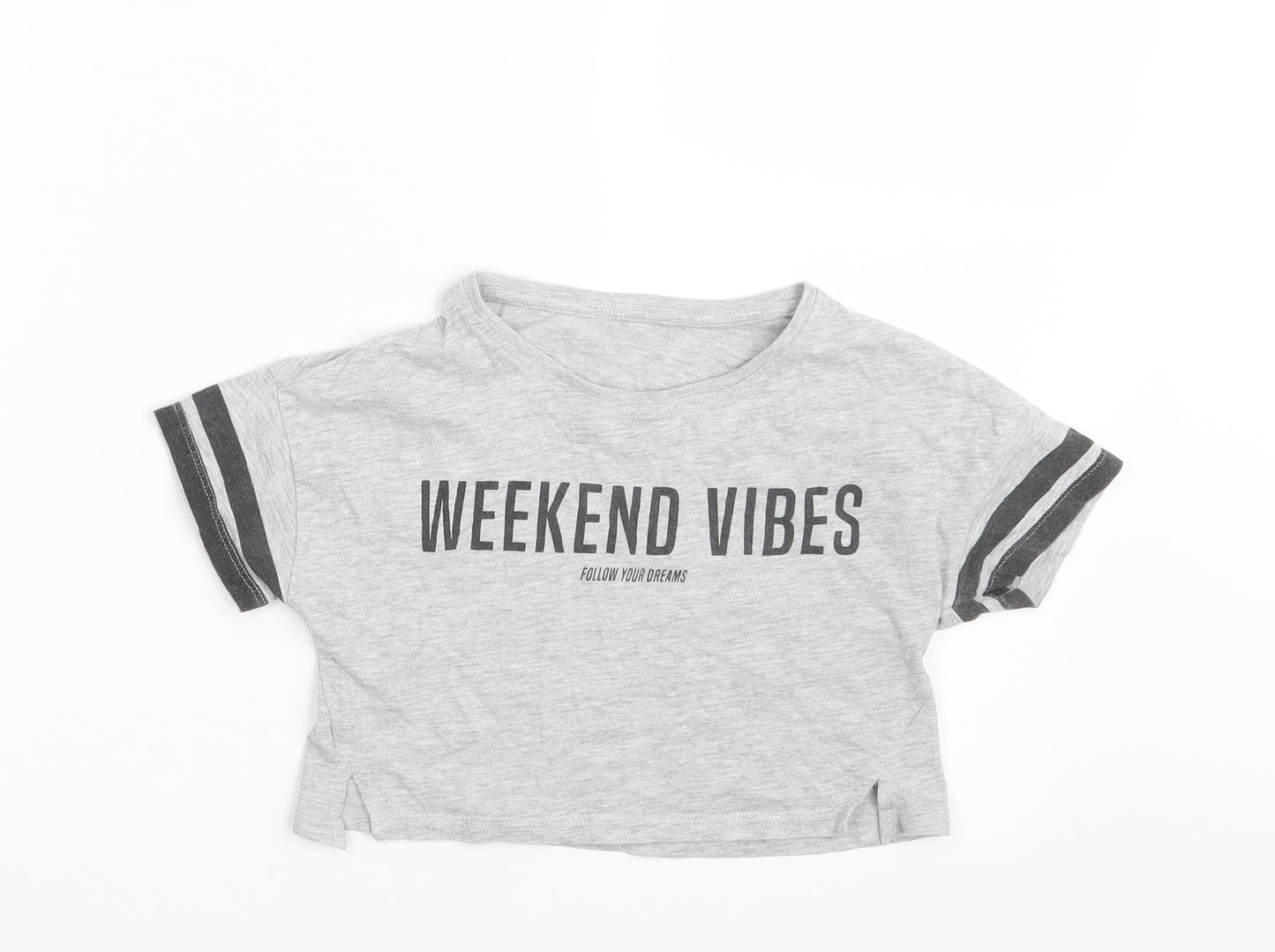 Matalan Girls Grey   Cropped T-Shirt Size 7 Years  - Weekend Vibes