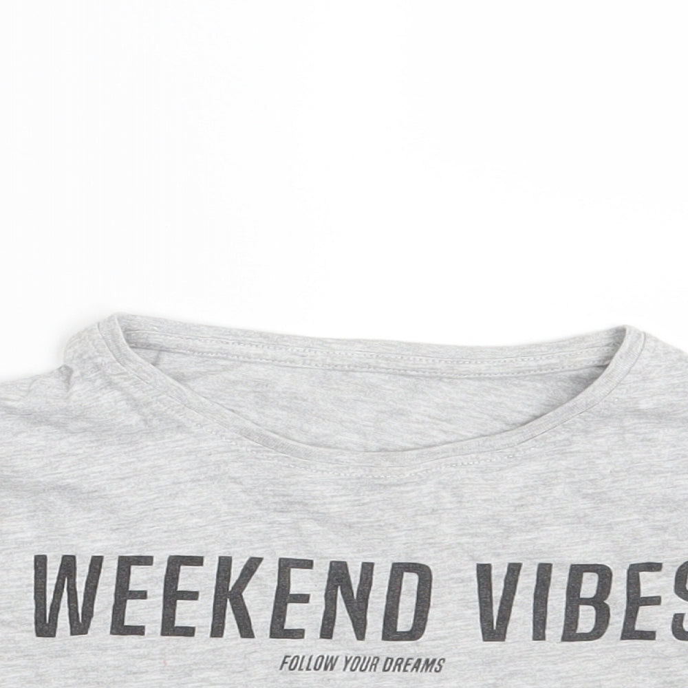 Matalan Girls Grey   Cropped T-Shirt Size 7 Years  - Weekend Vibes