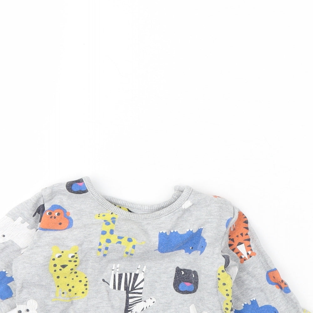 M&s Baby Grey Animal Print  Pullover Jumper Size 9-12 Months