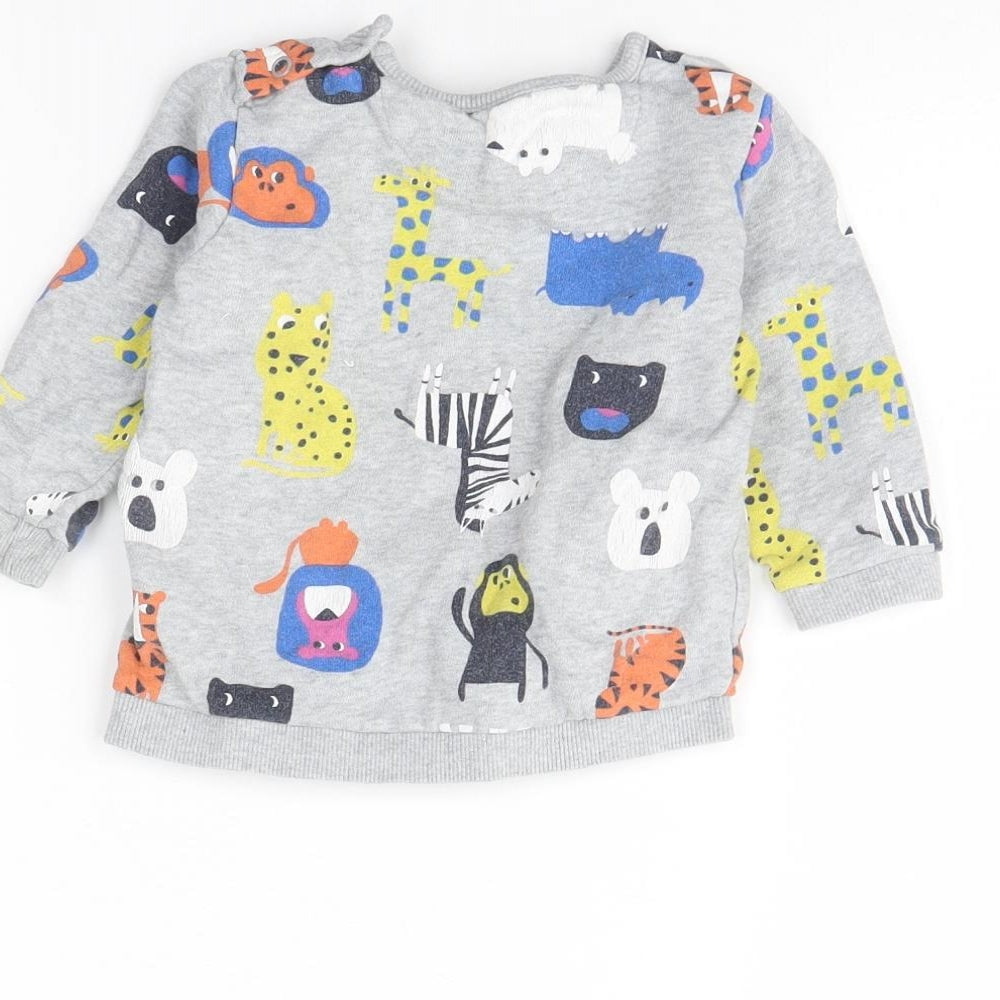M&s Baby Grey Animal Print  Pullover Jumper Size 9-12 Months