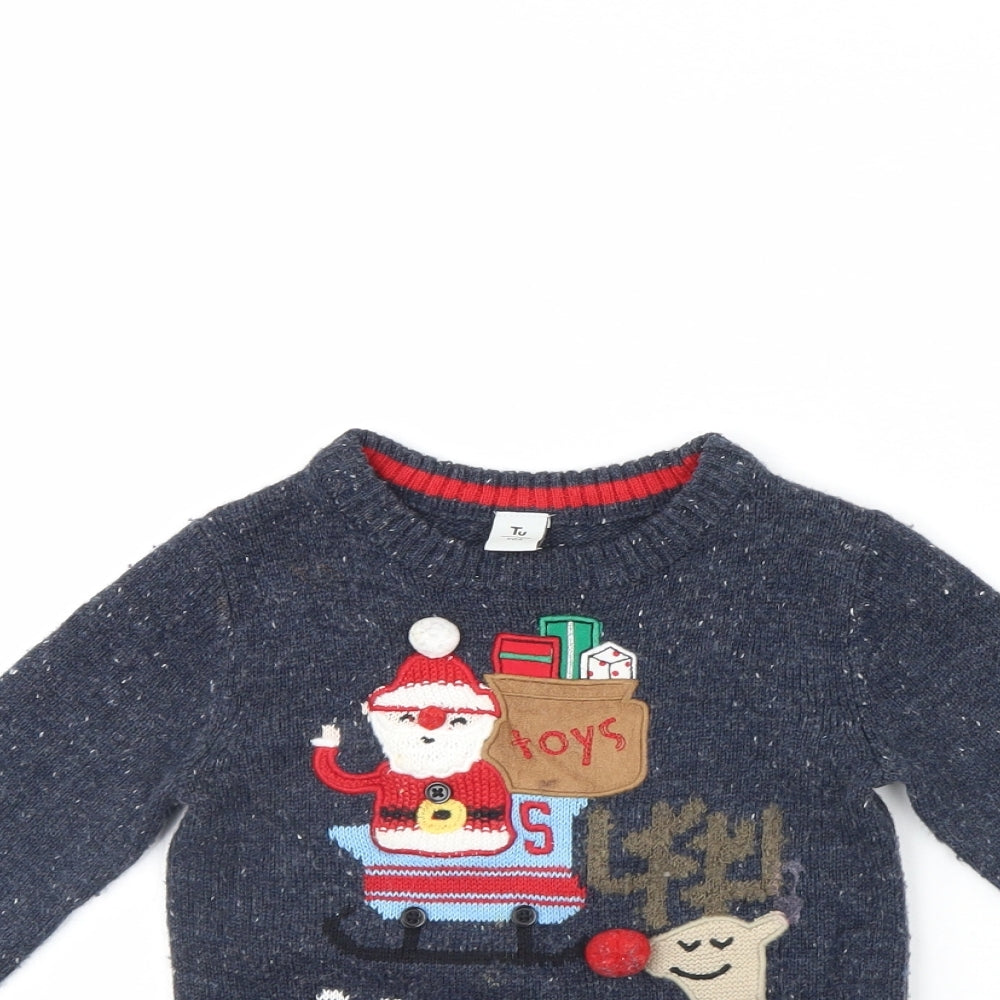 TU Boys Blue   Pullover Jumper Size 2 Years  - Christmas jumper