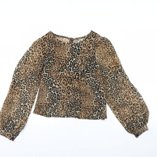 Preworn Womens Brown Animal Print  Basic Blouse Size 8