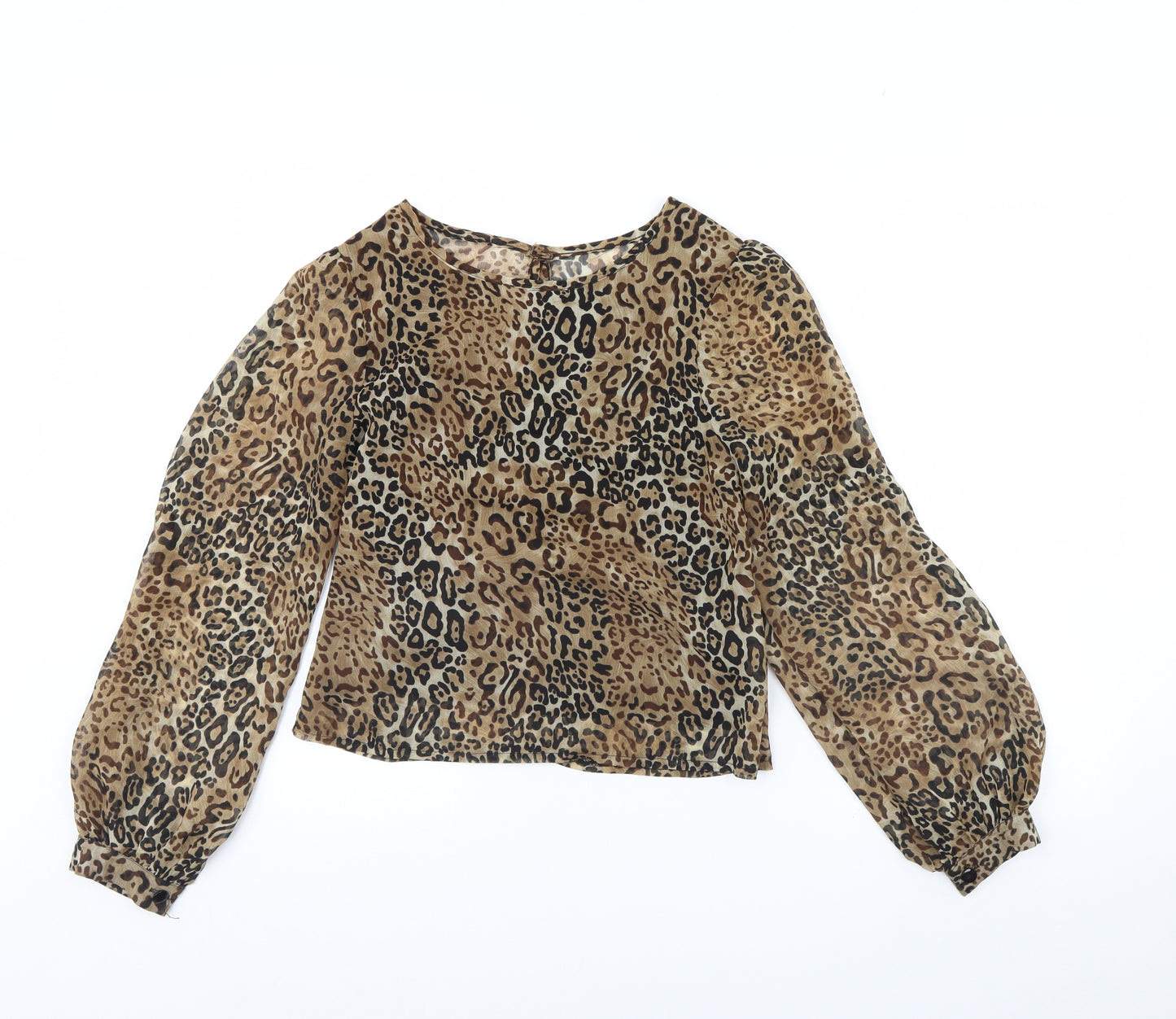 Preworn Womens Brown Animal Print  Basic Blouse Size 8
