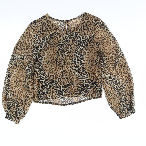 Preworn Womens Brown Animal Print  Basic Blouse Size 8
