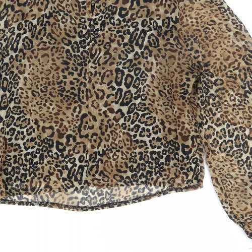 Preworn Womens Brown Animal Print  Basic Blouse Size 8