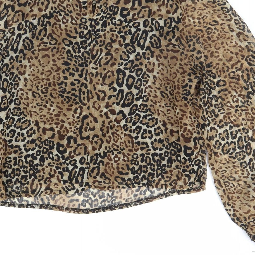 Preworn Womens Brown Animal Print  Basic Blouse Size 8