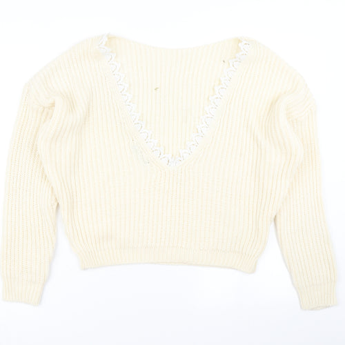Boohoo Womens White  Knit Pullover Jumper Size M
