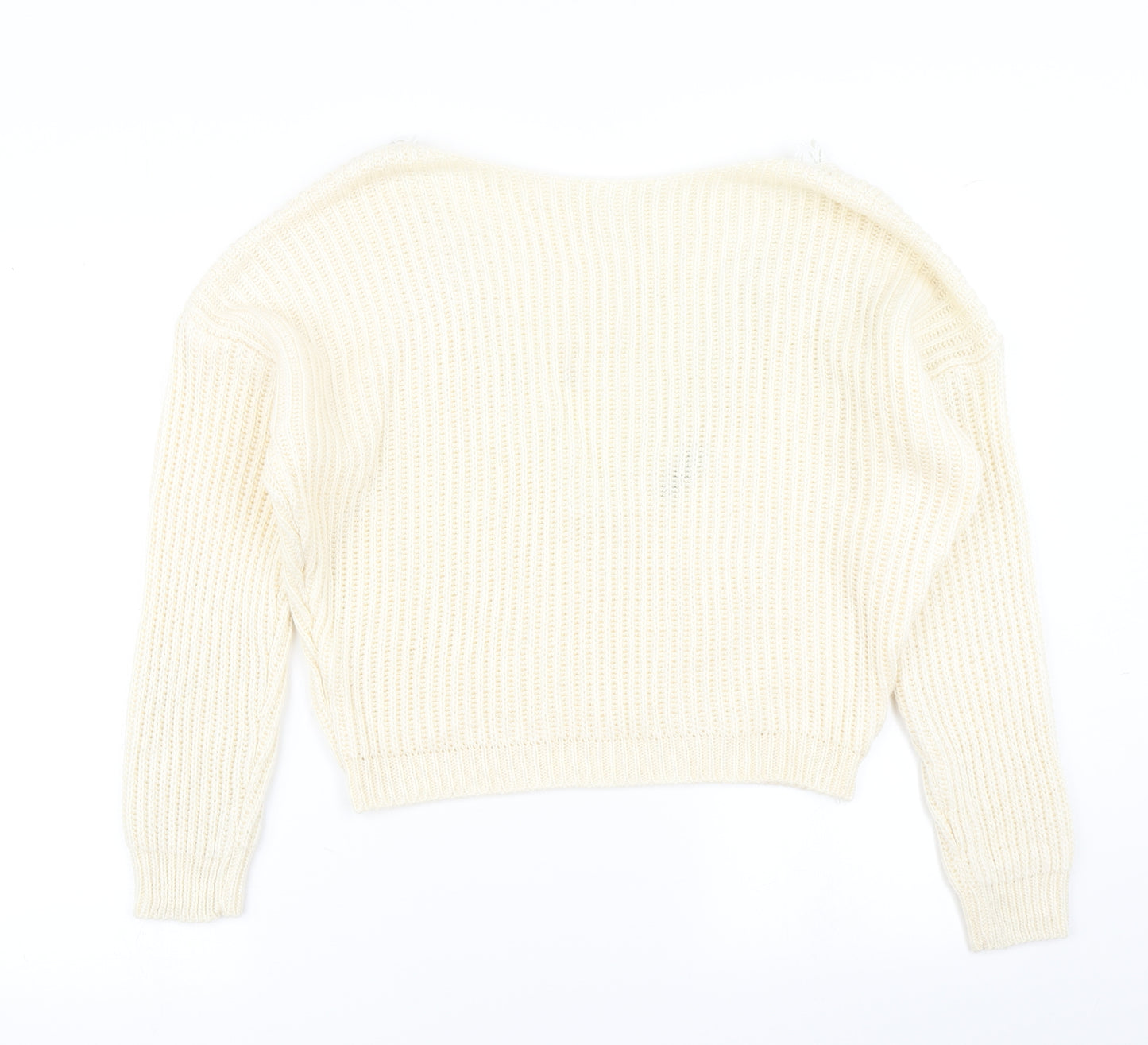 Boohoo Womens White  Knit Pullover Jumper Size M
