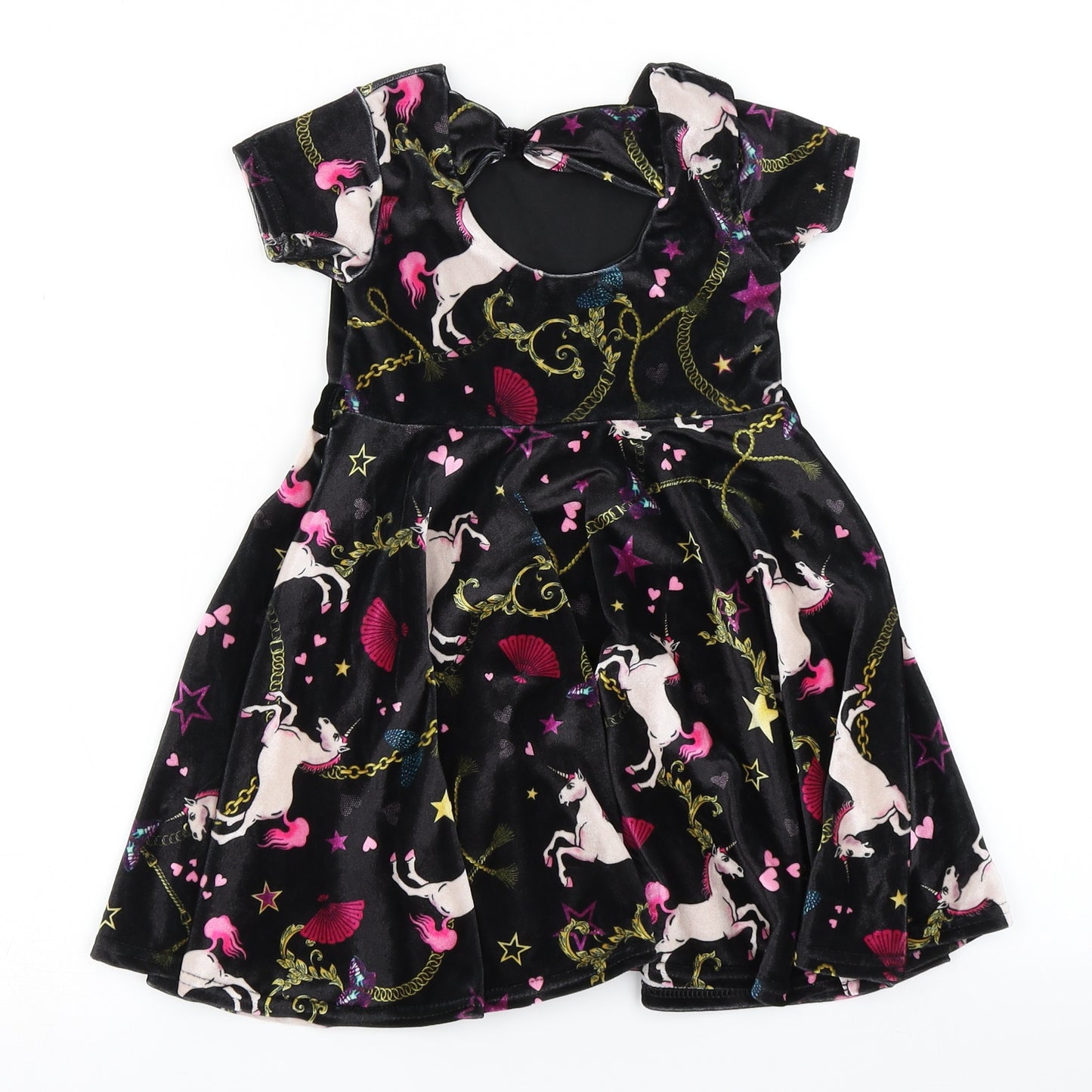 M&Co Girls Black Spotted  Skater Dress  Size 3-4 Years  - Unicorn Print
