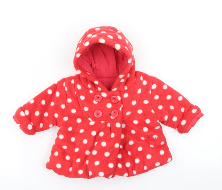 George Girls Red Polka Dot  Overcoat Coat Size 0-3 Months