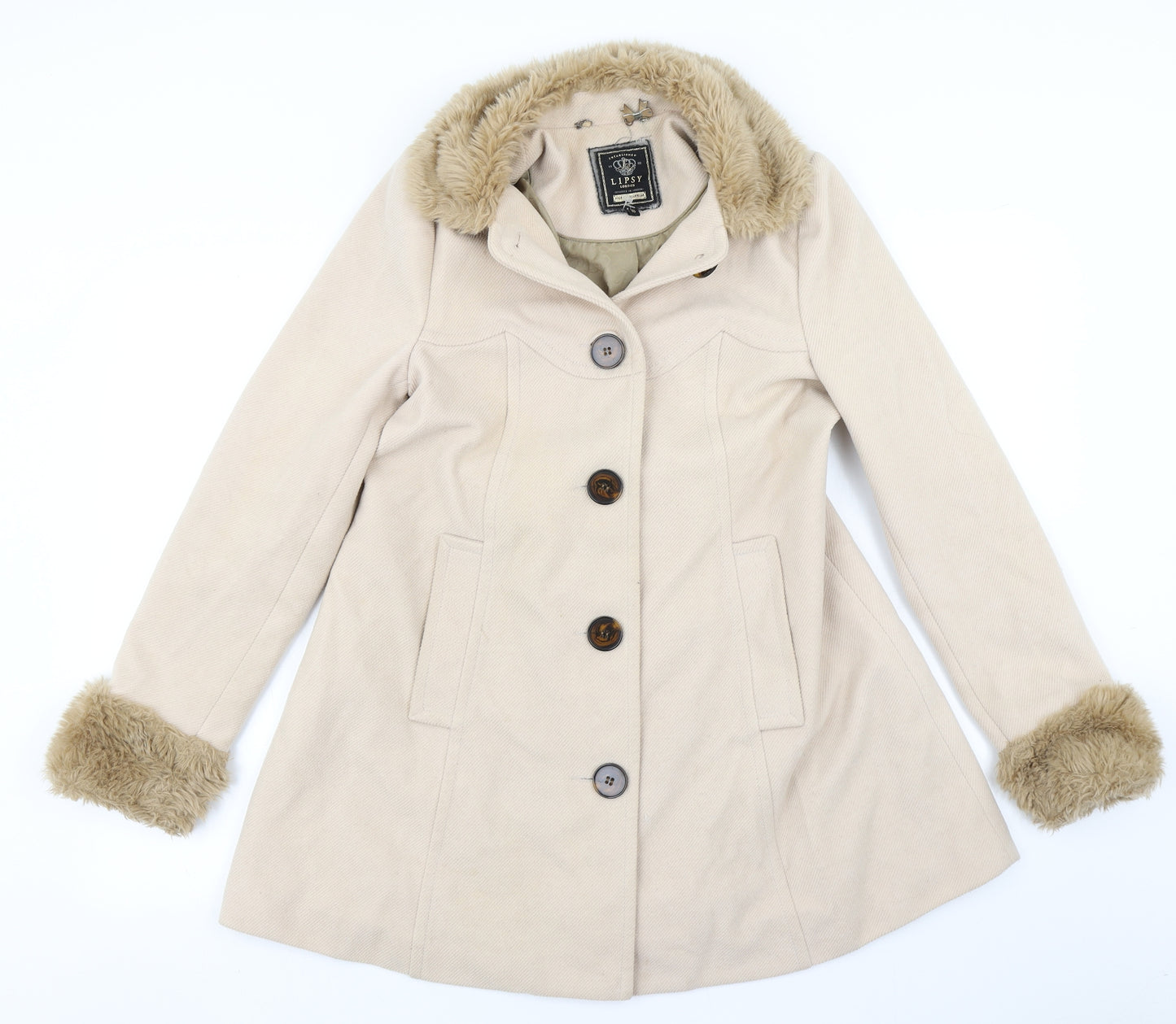 Lipsy Womens Beige   Overcoat Coat Size 10