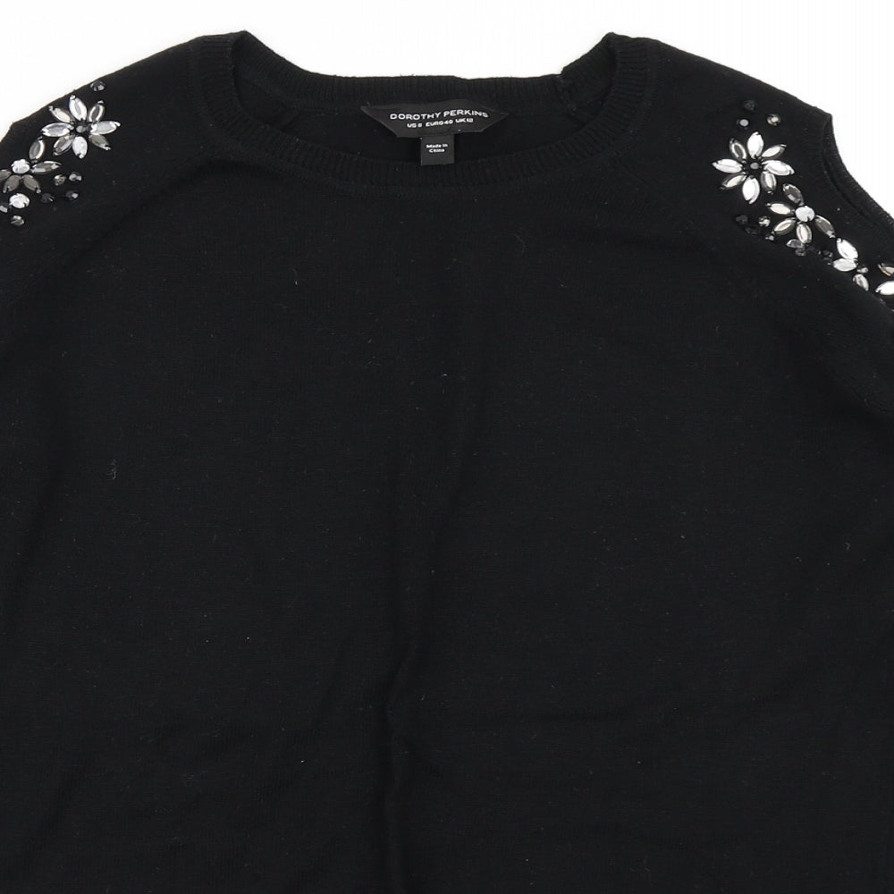 Dorothy Perkins Womens Black  Knit Pullover Jumper Size 12  - Cold Shoulder