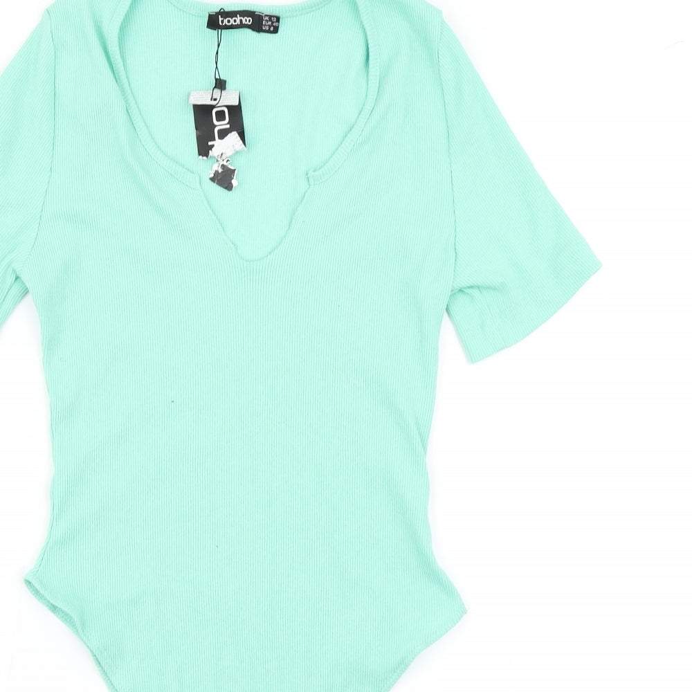 Boohoo Womens Green   Bodysuit One-Piece Size 12