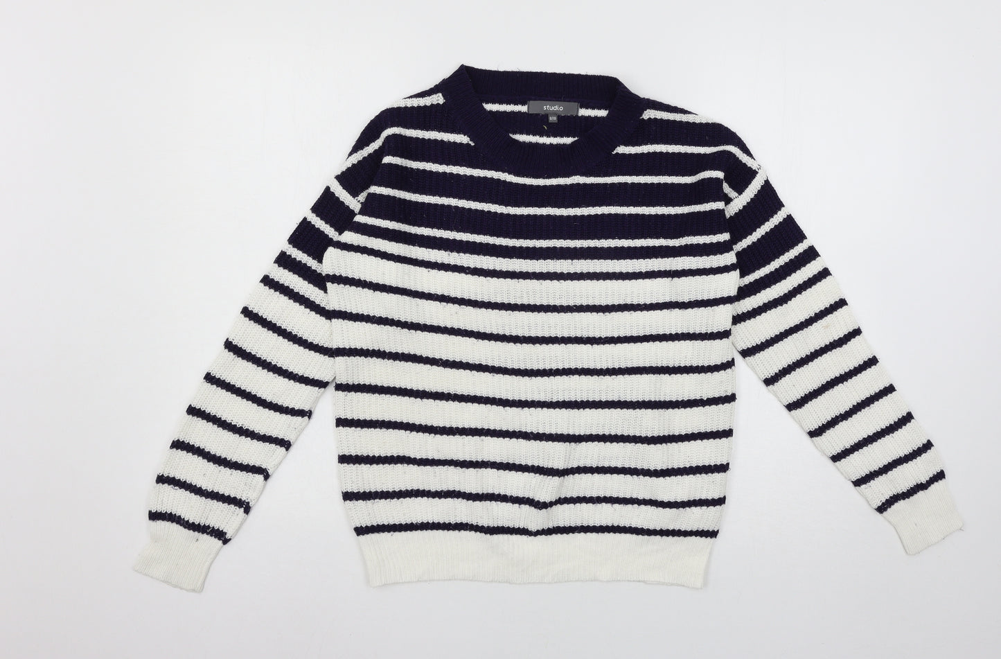 Studio Womens White Striped Knit Pullover Jumper Size 8