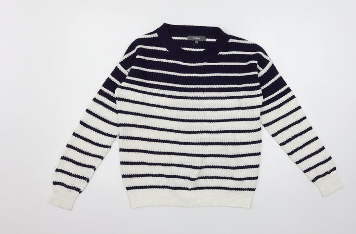 Studio Womens White Striped Knit Pullover Jumper Size 8
