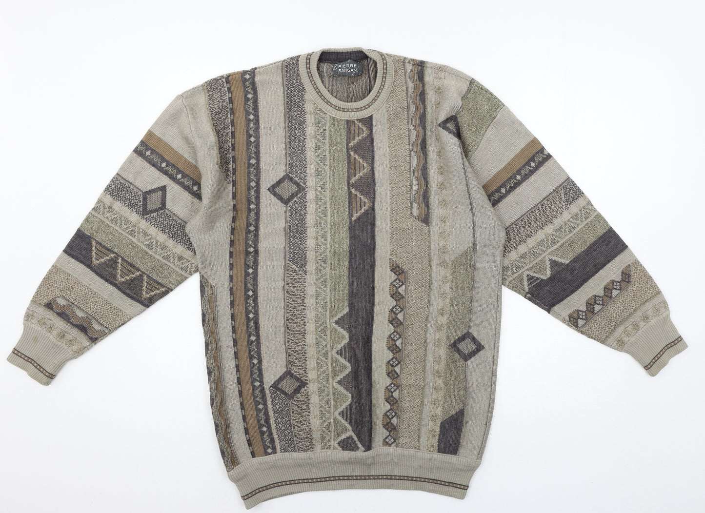 Pierre Sangan Womens Grey Geometric Knit Pullover Jumper Size M