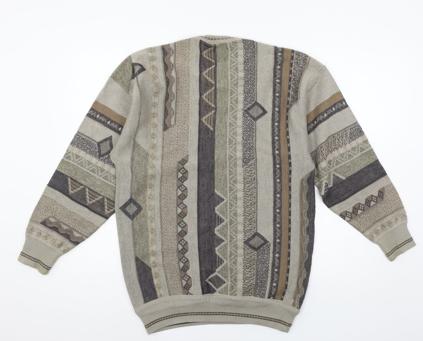 Pierre Sangan Womens Grey Geometric Knit Pullover Jumper Size M