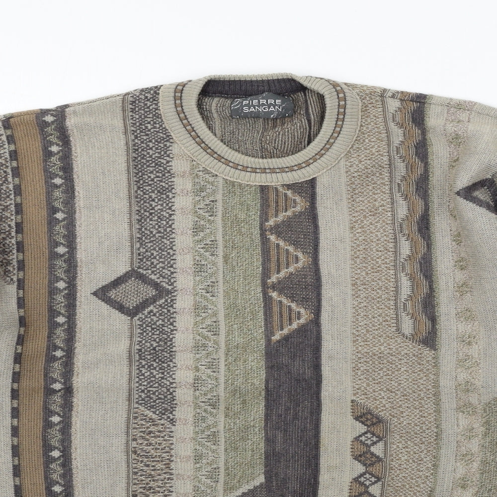 Pierre Sangan Womens Grey Geometric Knit Pullover Jumper Size M