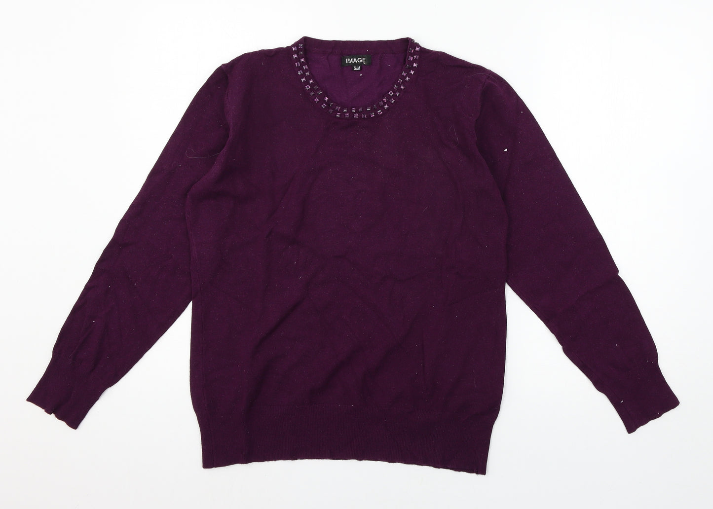 Image Womens Purple  Knit Pullover Jumper Size S