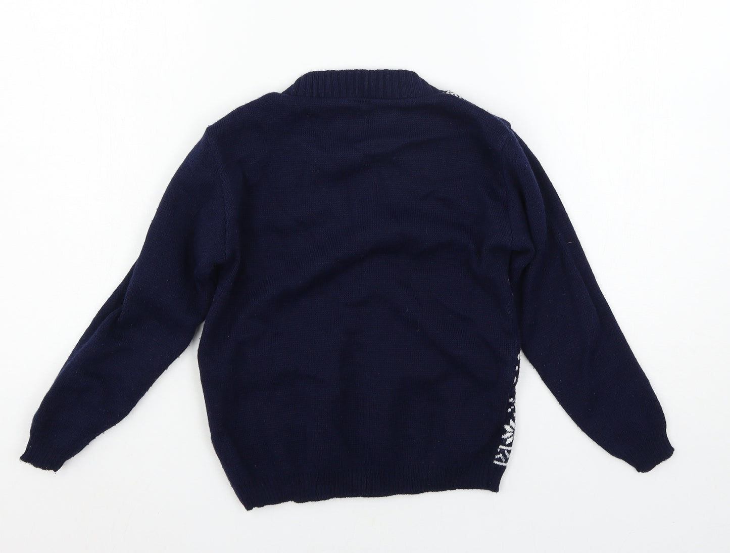Preworn Boys Blue  Knit Pullover Jumper Size 5-6 Years  - Santa