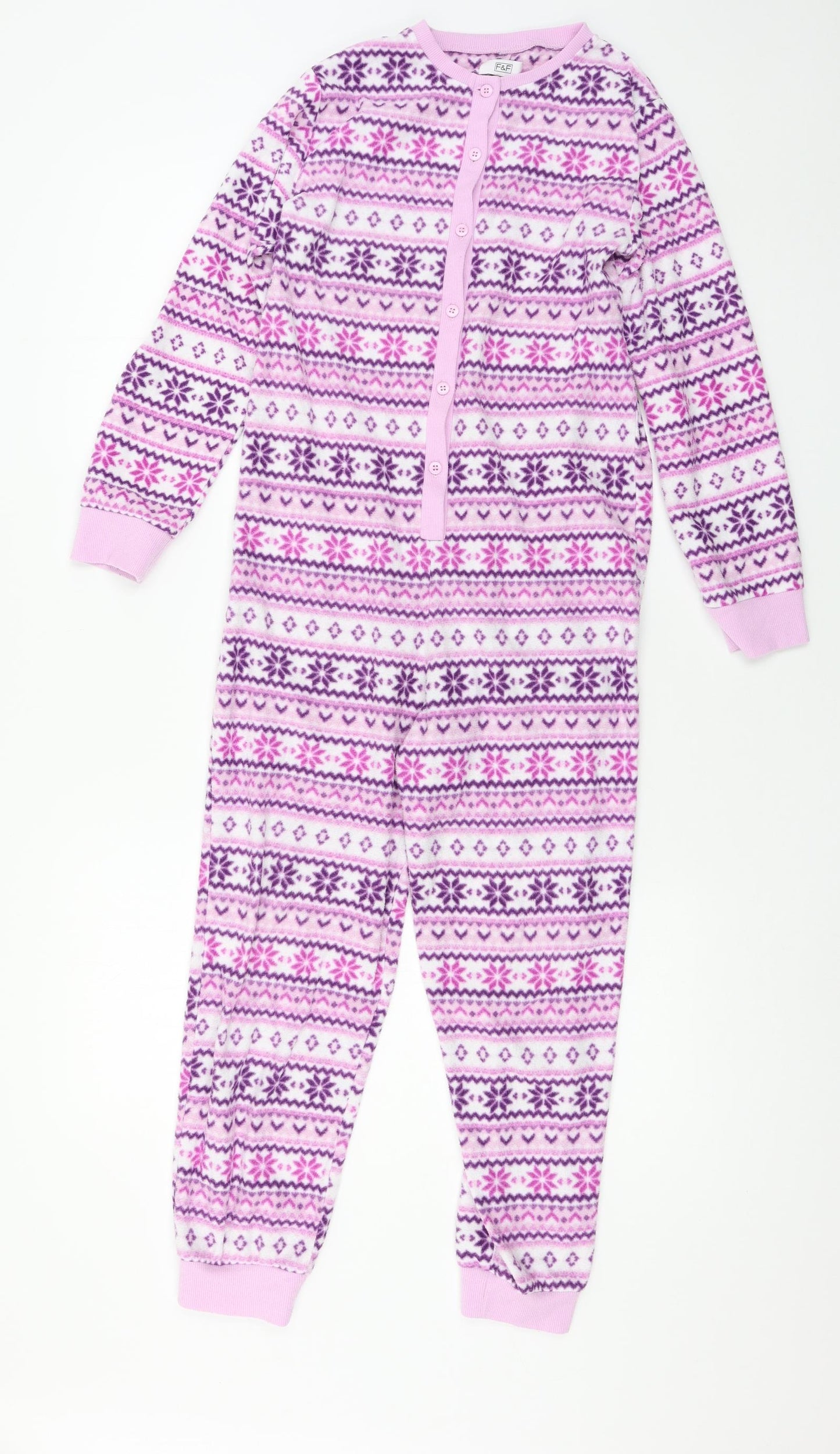 F&F Girls Purple Geometric Fleece Top One Piece Size 9-10 Years