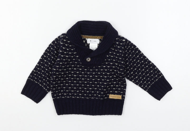 La Redoute Boys Blue Knit Pullover Jumper Size 3-6 Months