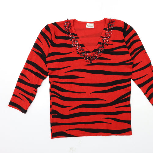 Roman Womens Red Animal Print Knit Pullover Jumper Size S