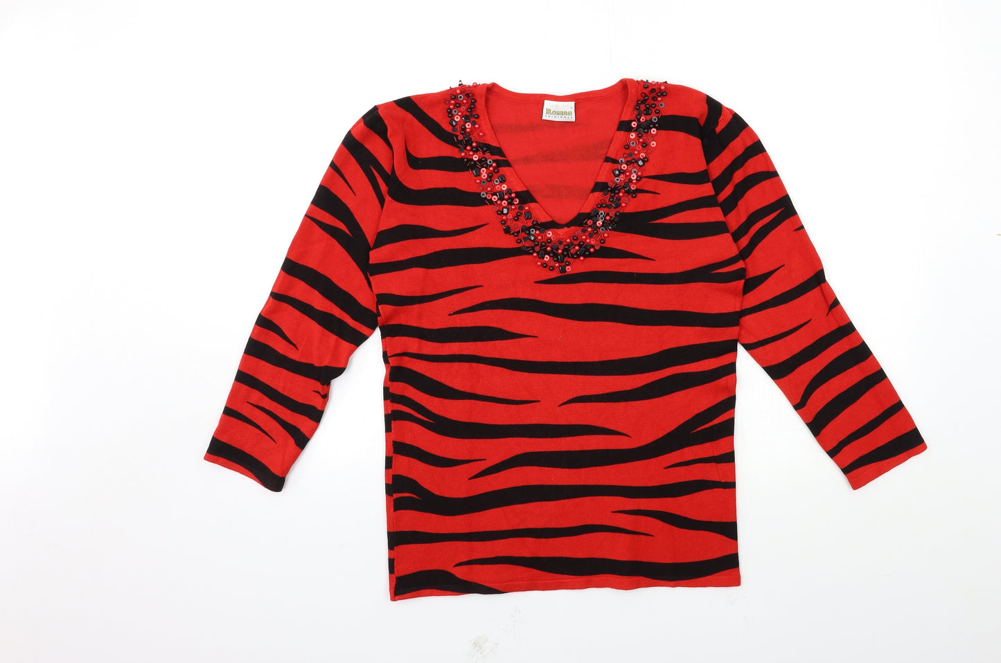 Roman Womens Red Animal Print Knit Pullover Jumper Size S