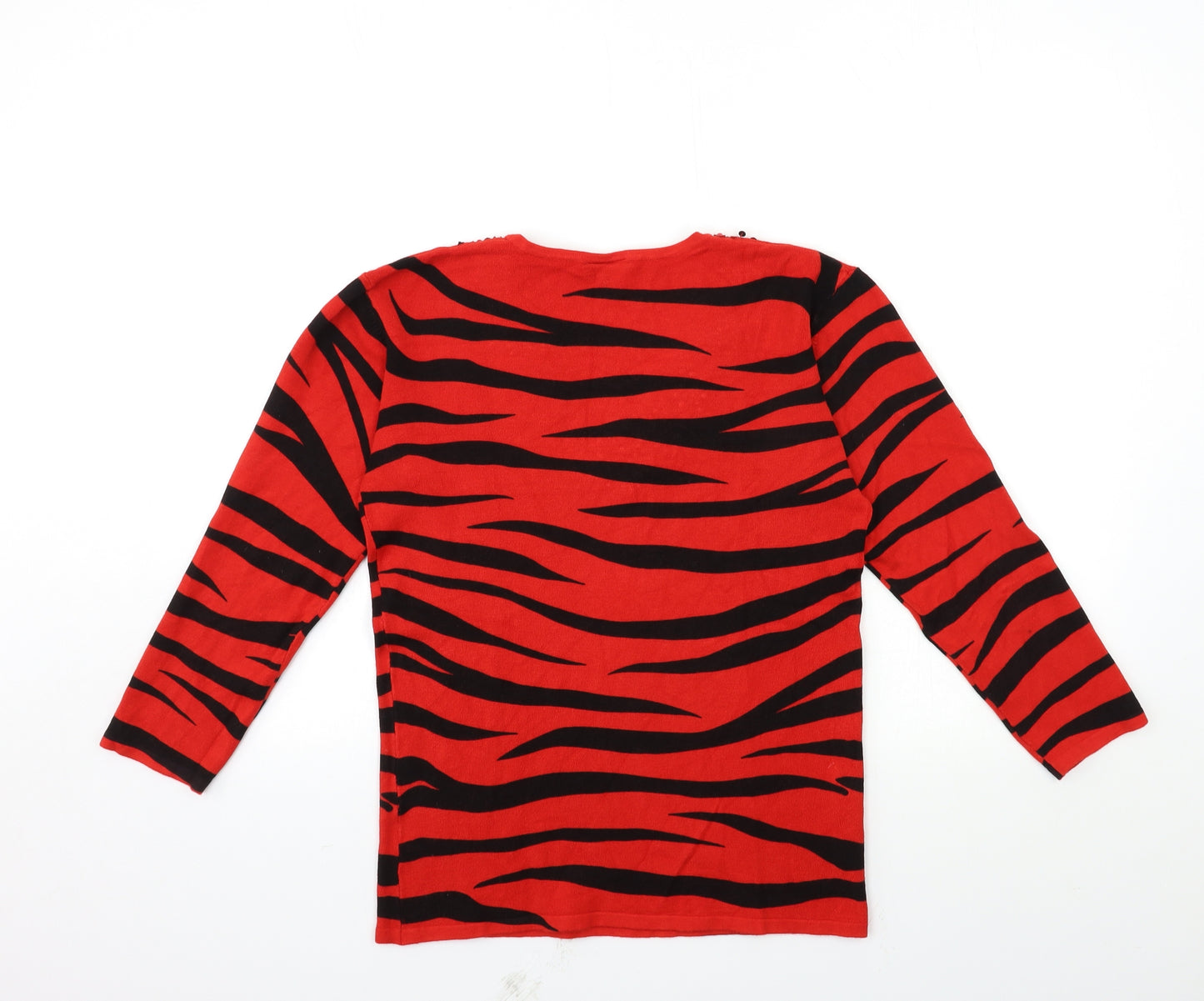 Roman Womens Red Animal Print Knit Pullover Jumper Size S