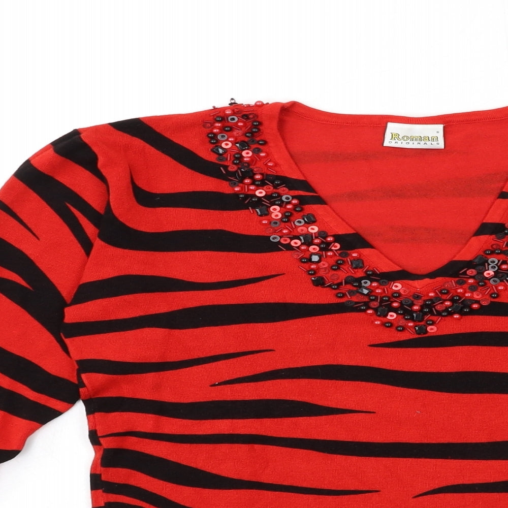 Roman Womens Red Animal Print Knit Pullover Jumper Size S