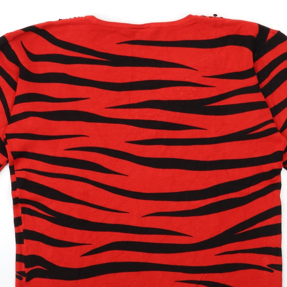 Roman Womens Red Animal Print Knit Pullover Jumper Size S