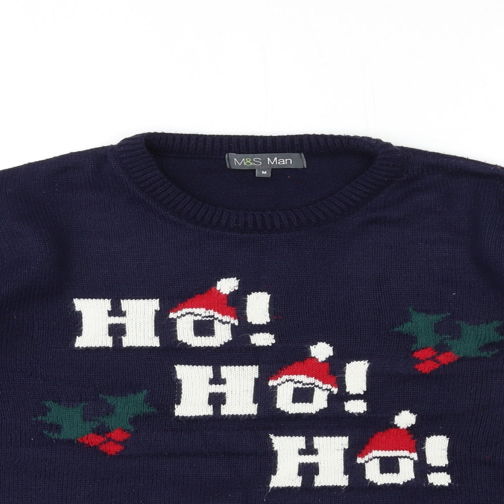 Marks and Spencer Mens Blue  Knit Pullover Jumper Size M  - christmas jumper