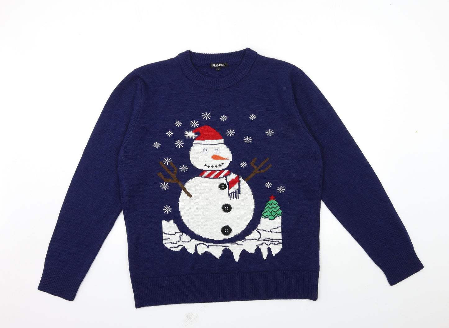 Peacocks Mens Blue  Knit Pullover Jumper Size L  - christmas jumper