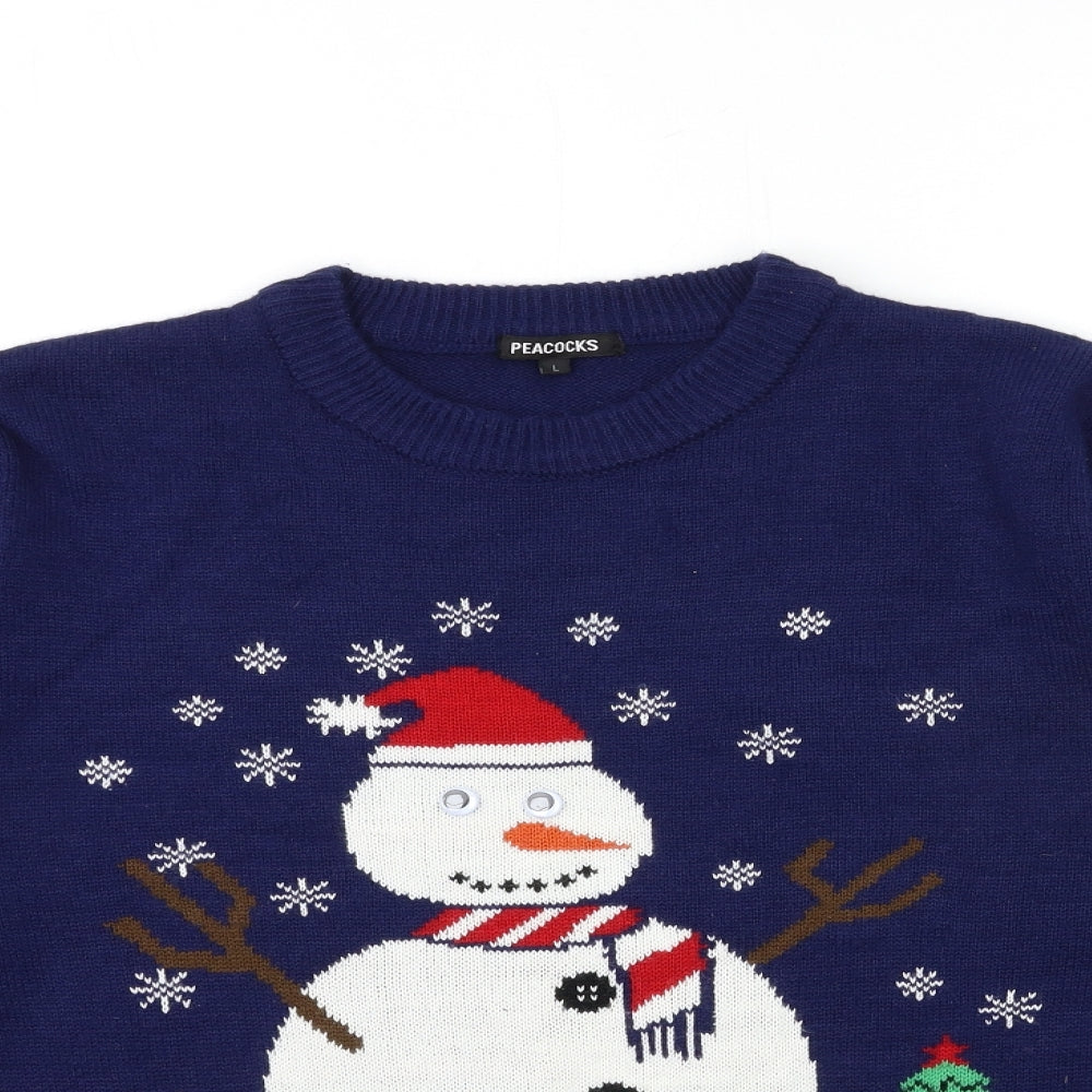 Peacocks Mens Blue  Knit Pullover Jumper Size L  - christmas jumper