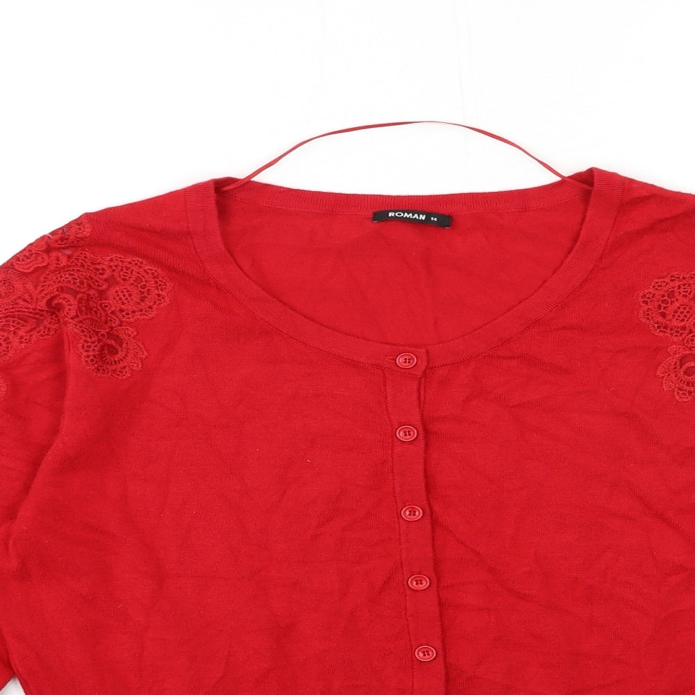 Roman Womens Red  Knit Cardigan Jumper Size 14
