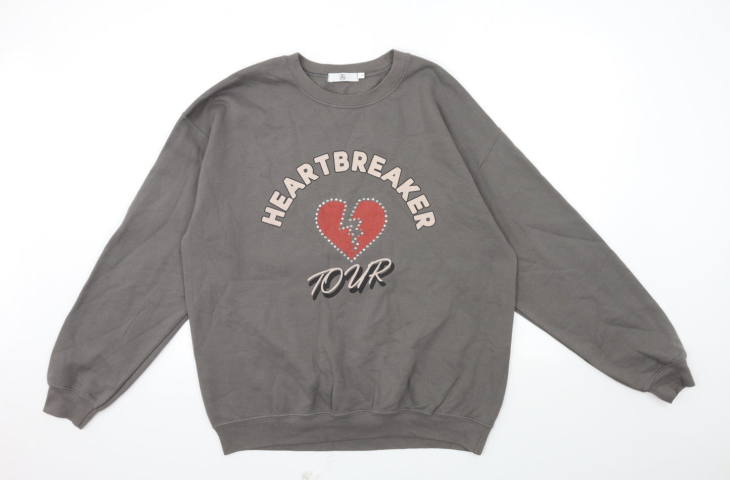 Missguided Womens Grey   Pullover Sweatshirt Size L  - Heartbreaker