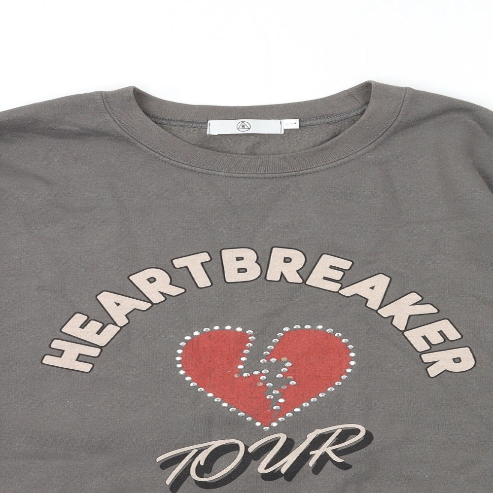 Missguided Womens Grey   Pullover Sweatshirt Size L  - Heartbreaker