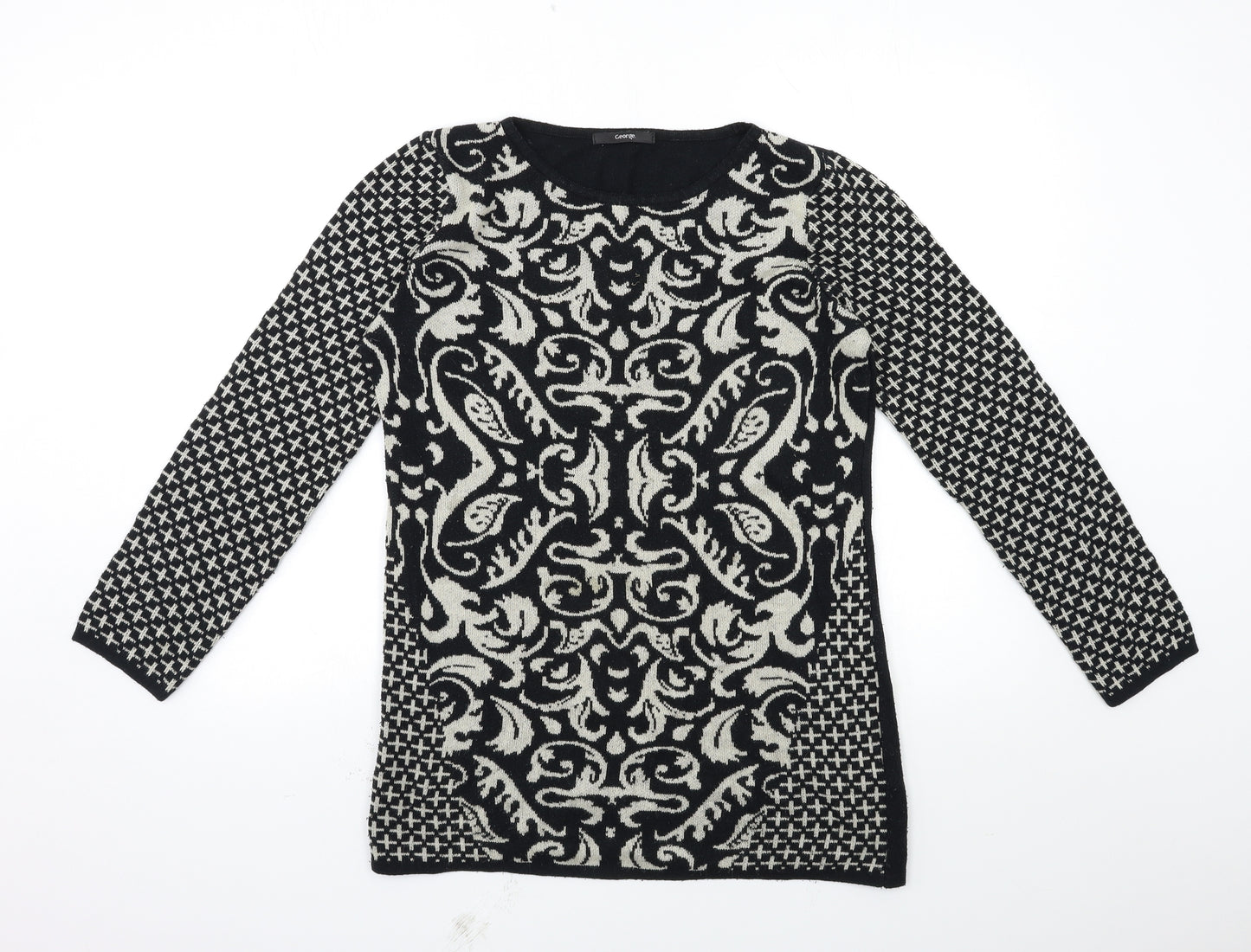 George Womens Black Floral Knit Pullover Jumper Size 10