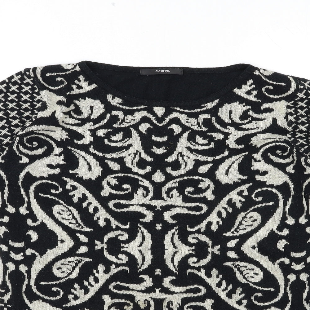 George Womens Black Floral Knit Pullover Jumper Size 10