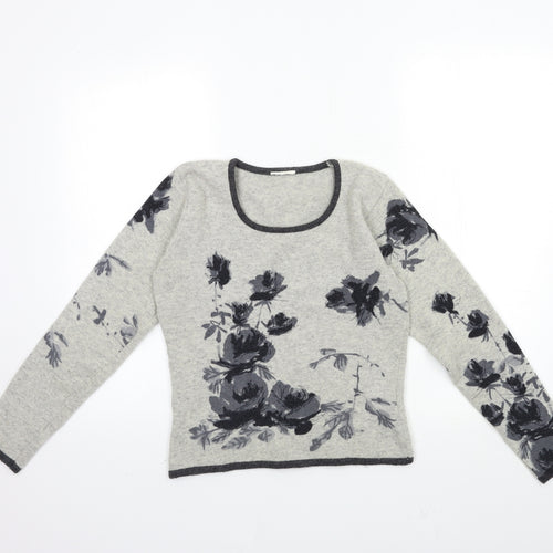 Preworn Womens Grey Floral Knit Pullover Jumper Size 10